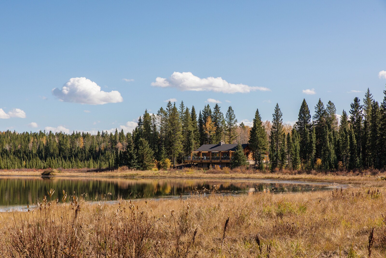 Schott’s Lake and lodge among the Alberta foothills